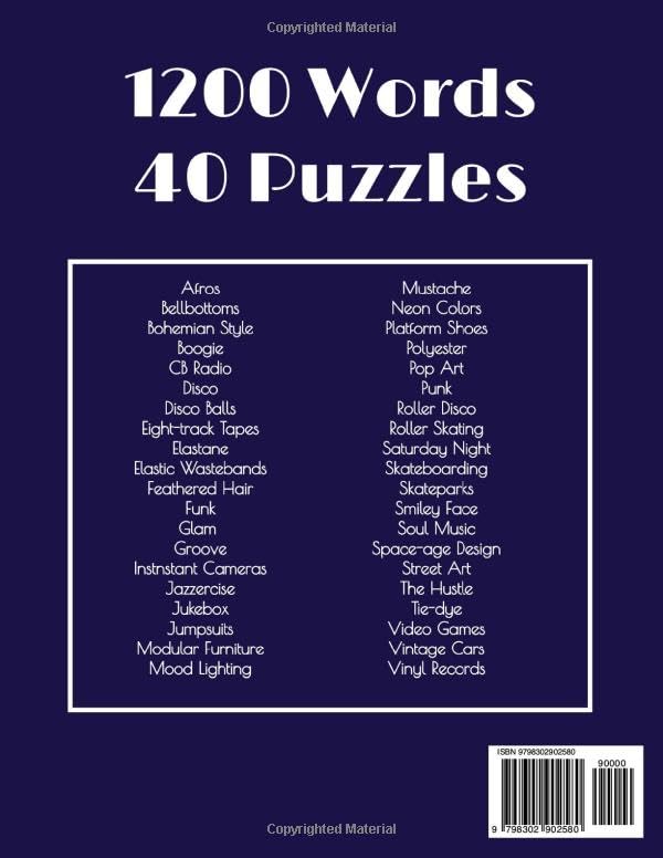 1970s Word Search Activity Book Back Cover