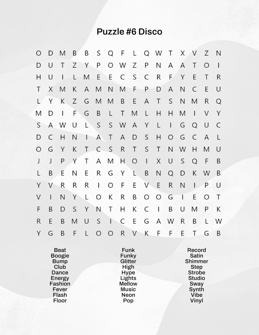 1970s Word Search Sample 1