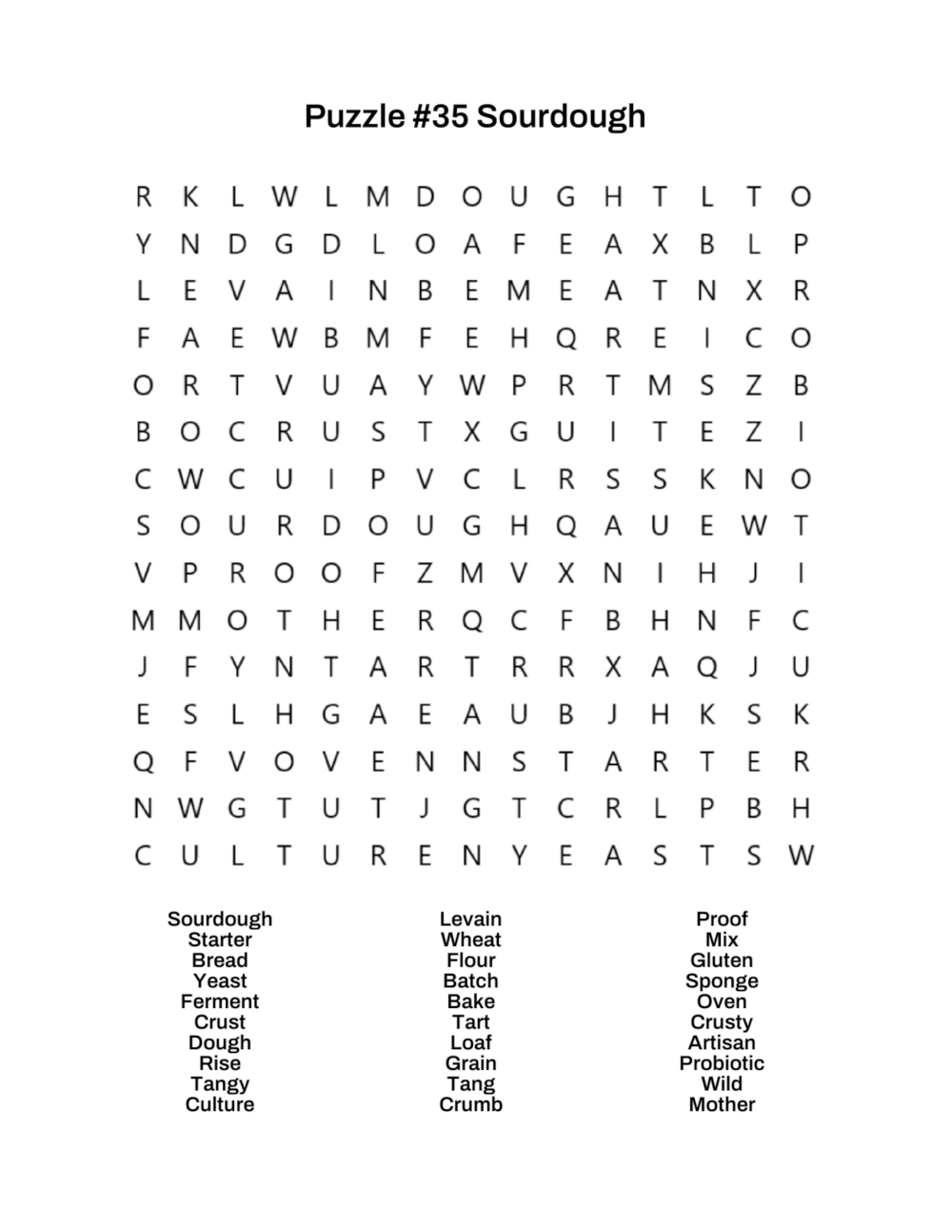 Baking Word Search Sample 2