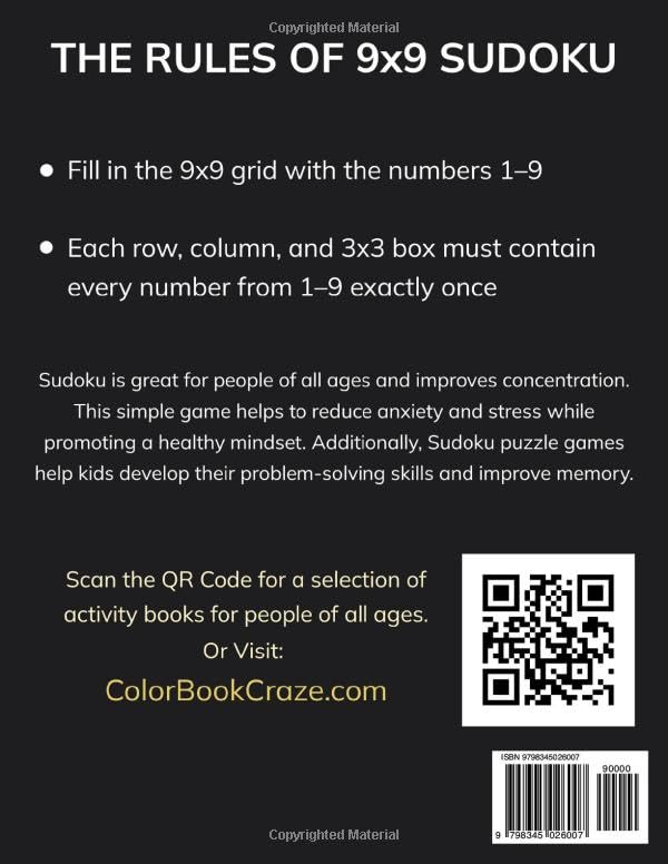 Difficult Sudoku Puzzles Book Back Cover